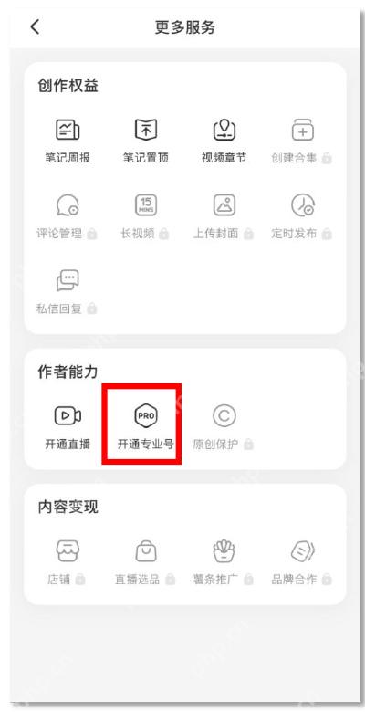 小红书更多服务中的开通专业号入口_小红书怎么开通专业号_小红书专业账号开通申请流程 - php中文网
