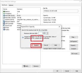 VMware Workstation Expand Disk Capacity 对话框填写新的最大磁盘大小