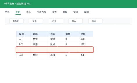 WPS表格插入空白行后的效果