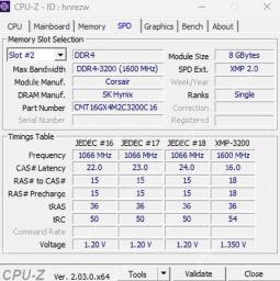 CPU-Z SPD 标签页显示 Memory Slot Selection 和单条内存信息