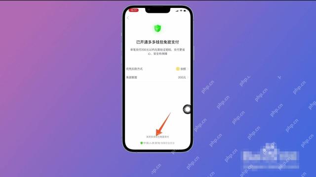 拼多多服务详情页底部的关闭多多钱包免密支付按钮