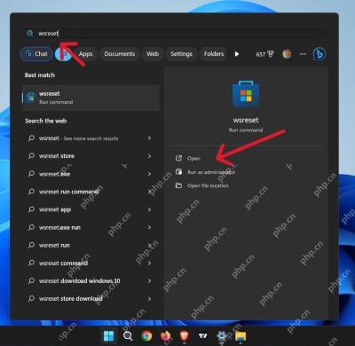 Windows 11 搜索 wsreset 清理 Microsoft Store 缓存