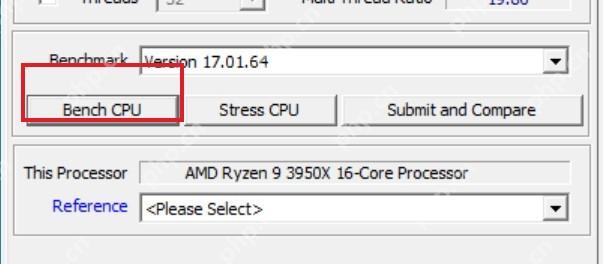 CPU-Z Bench 页面高亮 Bench CPU 按钮用于启动多线程性能测试