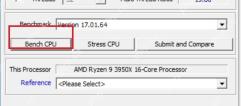 CPU-Z Bench 页面高亮 Bench CPU 按钮用于启动多线程性能测试