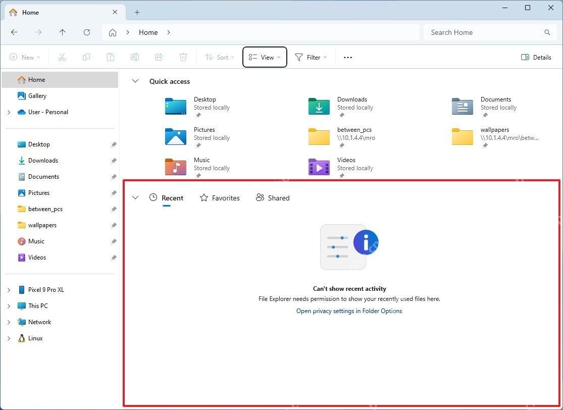 Win11 资源管理器主页最近项目区域被清理