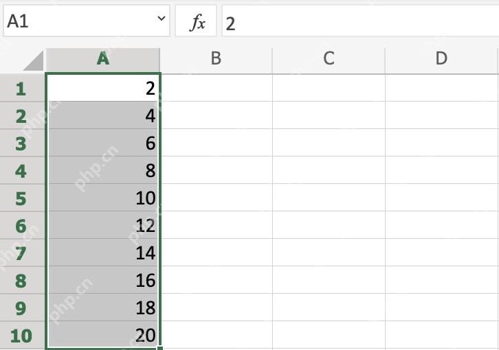 Excel A 列按 2 和 4 的起始规律填充偶数序列