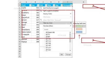 Excel 工作表中使用 SUBTOTAL 函数统计按颜色筛选后的可见单元格数量