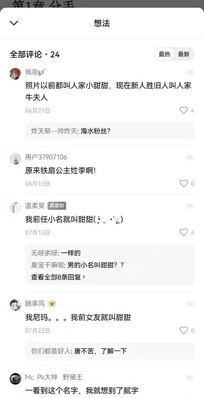 番茄小说想法评论面板,显示书友评论和回复