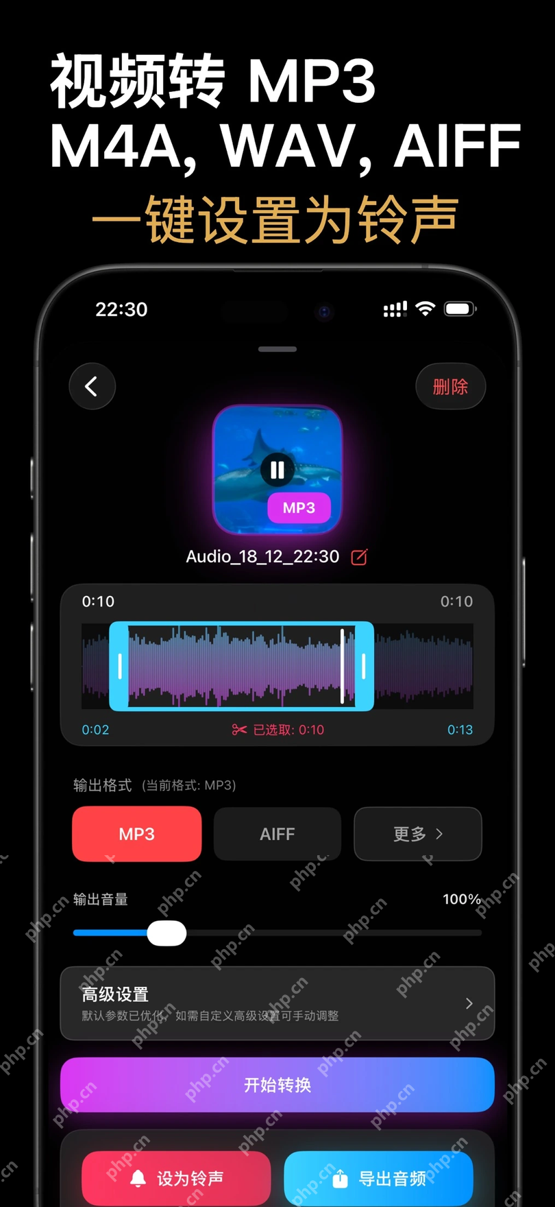 MP3转换器App选择视频并提取为音频文件