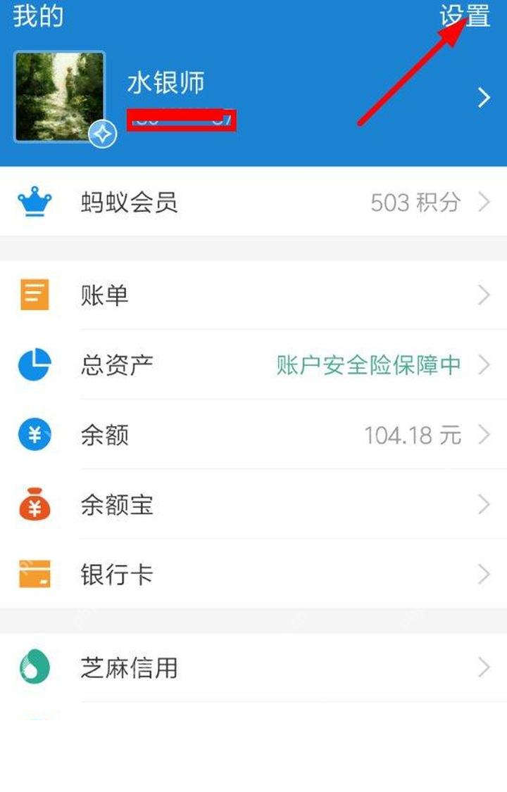 支付宝我的页面打开设置