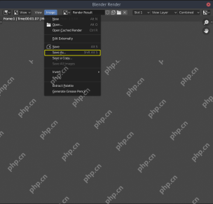 Blender Render 窗口 Image 菜单中 Save As 被黄色框标出