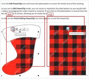 CorelDRAW 将图案放入袜子图框后的 PowerClip 结果