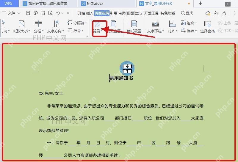 WPS文字文档页面应用浅绿色背景后的效果