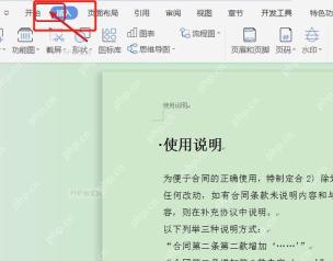 WPS文字顶部功能区中插入选项卡的位置