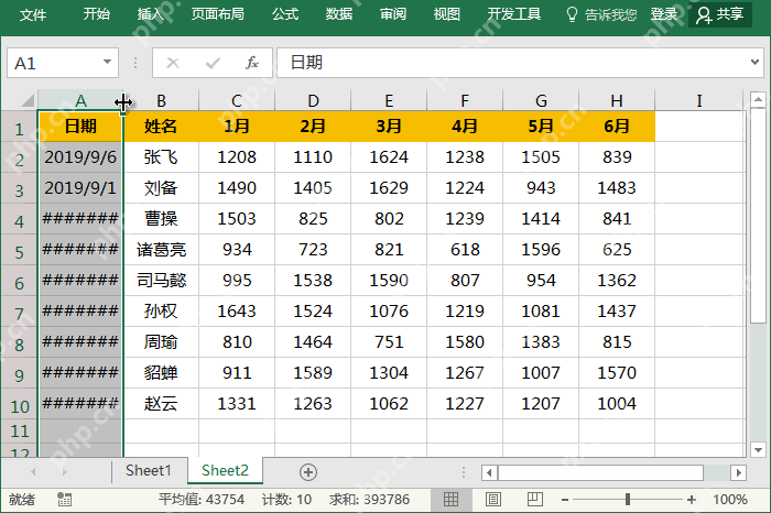 Excel日期列因为列宽不够显示成井号