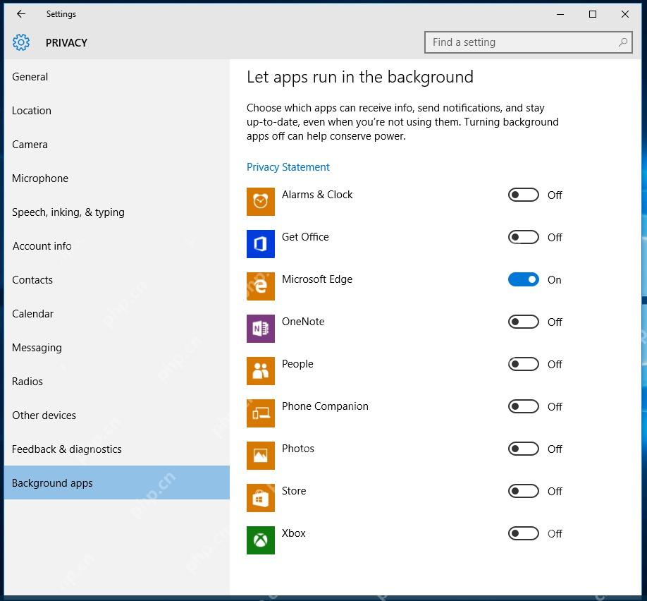 Win10 Background apps 页面显示多个应用后台运行开关