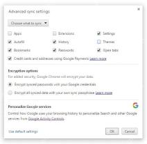 Chrome 同步与加密设置确认界面