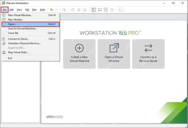 VMware Workstation File 菜单高亮 Open 用于在新电脑打开已有虚拟机