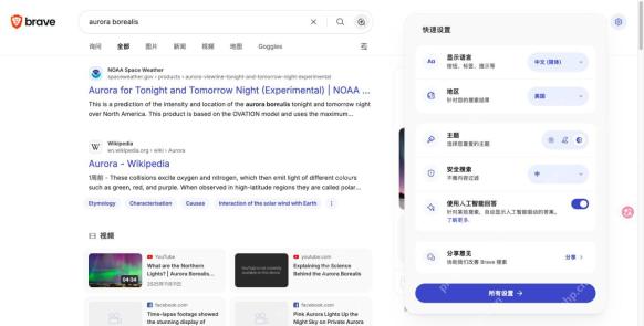 网页结果旁的快速设置