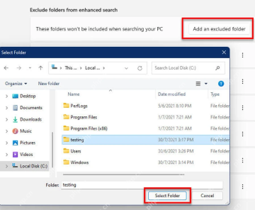 Win11怎么排除指定文件夹的搜索索引：点击 Add an excluded folder