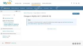 MySQL 26.7.1发布Docker安全补丁的官方更新页面截图，证明版本或功能变化