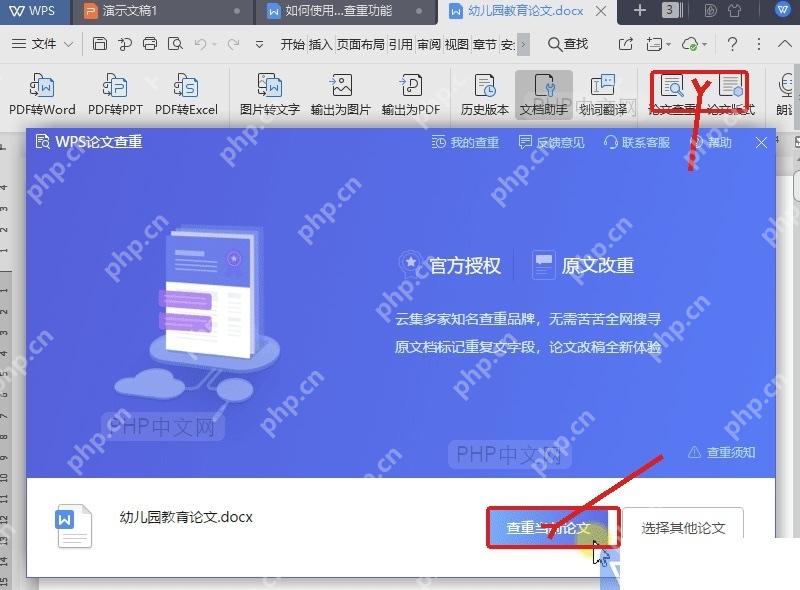 WPS 会员专享页面中论文查重入口被标出服务于进入查重功能