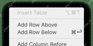 Typora 表格菜单顶部显示 Insert Table、Add Row Above 和 Add Row Below,对应从表格菜单插入和补行。