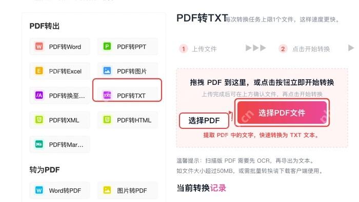 PDF转TXT上传PDF文件