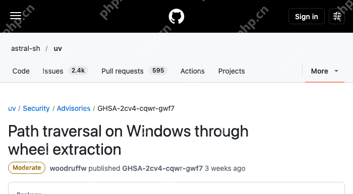 GitHub 安全公告标注 uv wheel 安装路径问题只影响 Windows