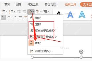 WPS 演示文字方向菜单中选择堆积选项