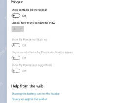 Win10 任务栏设置页面底部 People 区域处于关闭状态