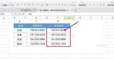 WPS 表格电话号码应用自定义格式后显示为 138 0013 8000