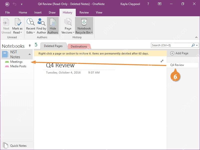 OneNote 已删除页面恢复到普通分区,用来把笔记移回原位置