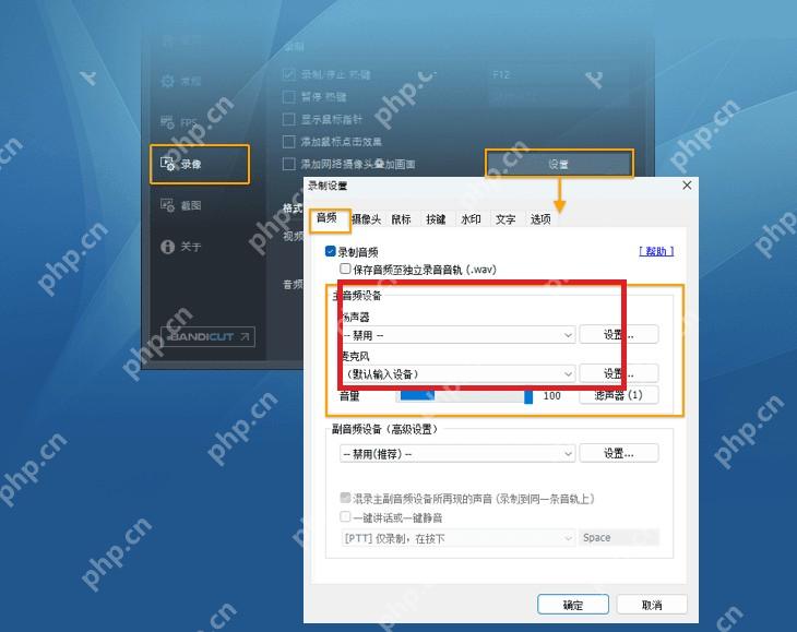 Bandicam Windows 音频设置窗口高亮麦克风录音设备