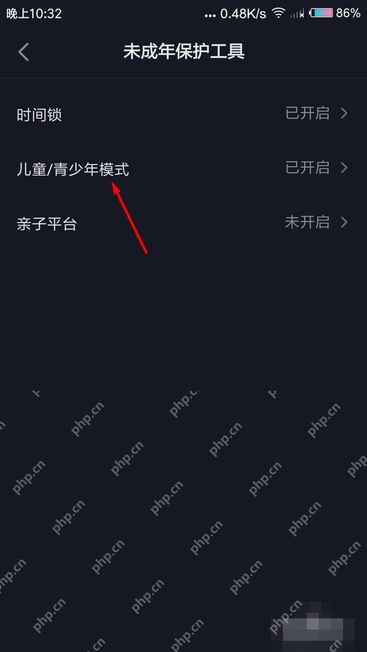 抖音未成年保护工具页面选择儿童青少年模式