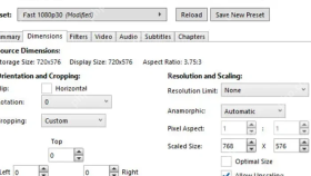 HandBrake Dimensions 页中 Resolution and Scaling 控制视频分辨率