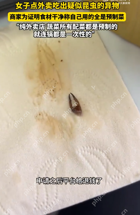 女子点外卖吃出疑似昆虫的异物 商家回应:为证清白自曝“预制菜”模式 - php中文网