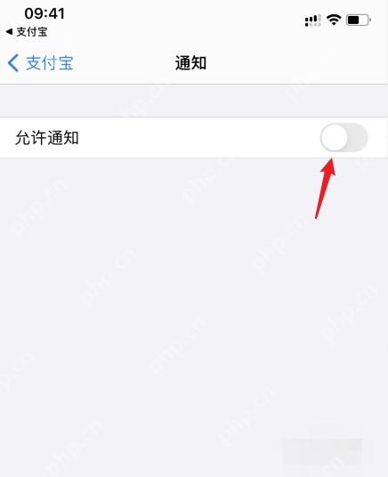 支付宝中文界面:允许通知关闭,对应步骤:进到支付宝通知页后,先看“允许通知”是不是关闭状态。现在这张图能直接证明的,就是开关还没打开。