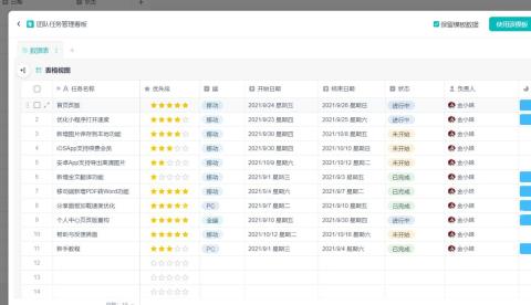 WPS轻维表团队任务管理模板预览