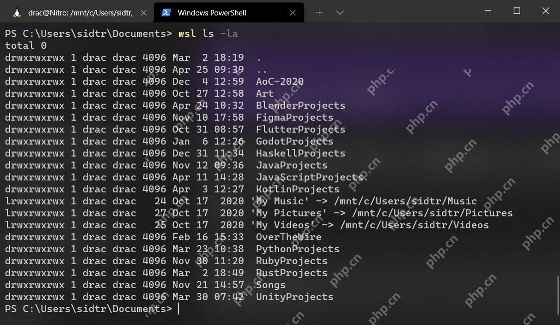 Windows PowerShell 中通过 wsl ls 调用 Linux 目录列表