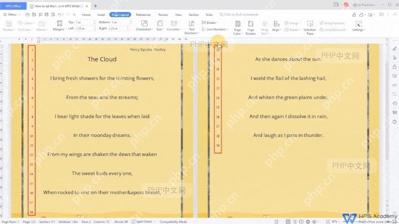 如何在 WPS Writer 文字中设置行号 - php中文网
