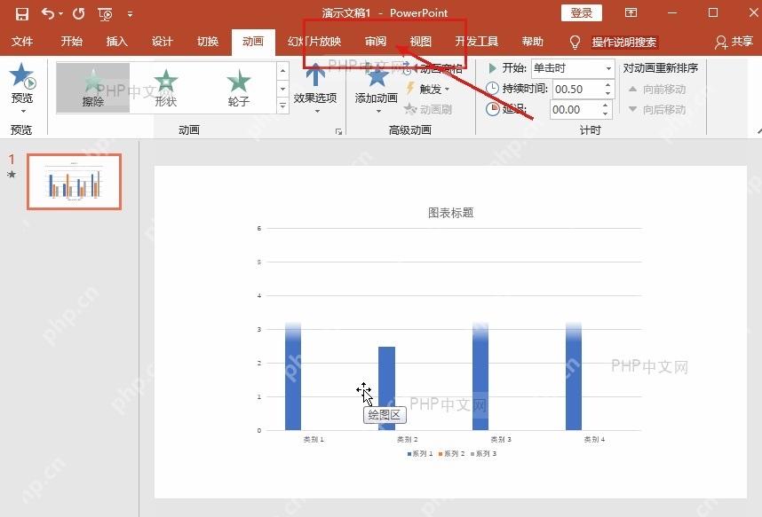 PowerPoint 动画选项卡中为图表选择进入动画
