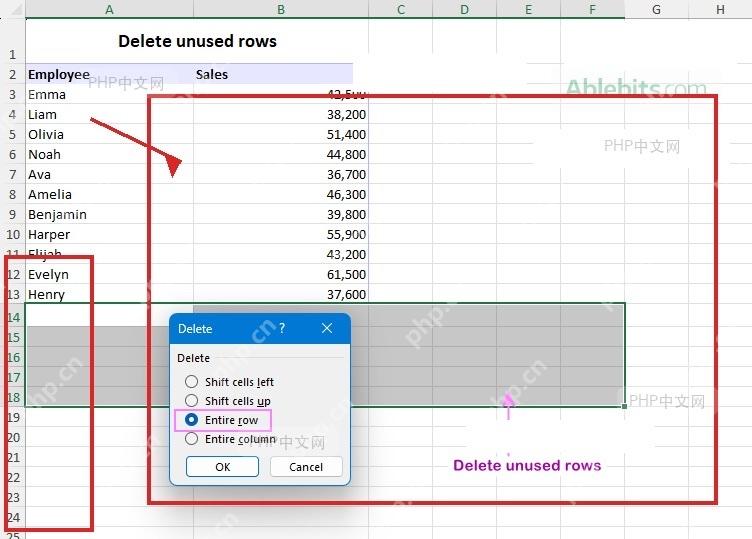 Excel 删除空白行列并清理多余格式的操作区域