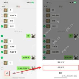 微信多选聊天记录后点击转发图标并出现合并转发选项