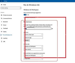 Windows 笔快捷方式页面核对单击双击和按住动作