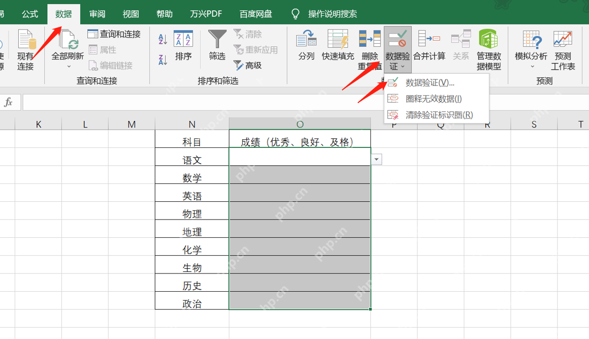Excel数据验证菜单中选择序列并准备设置下拉选项来源