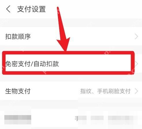 进入支付设置后点“免密支付/自动扣款”。