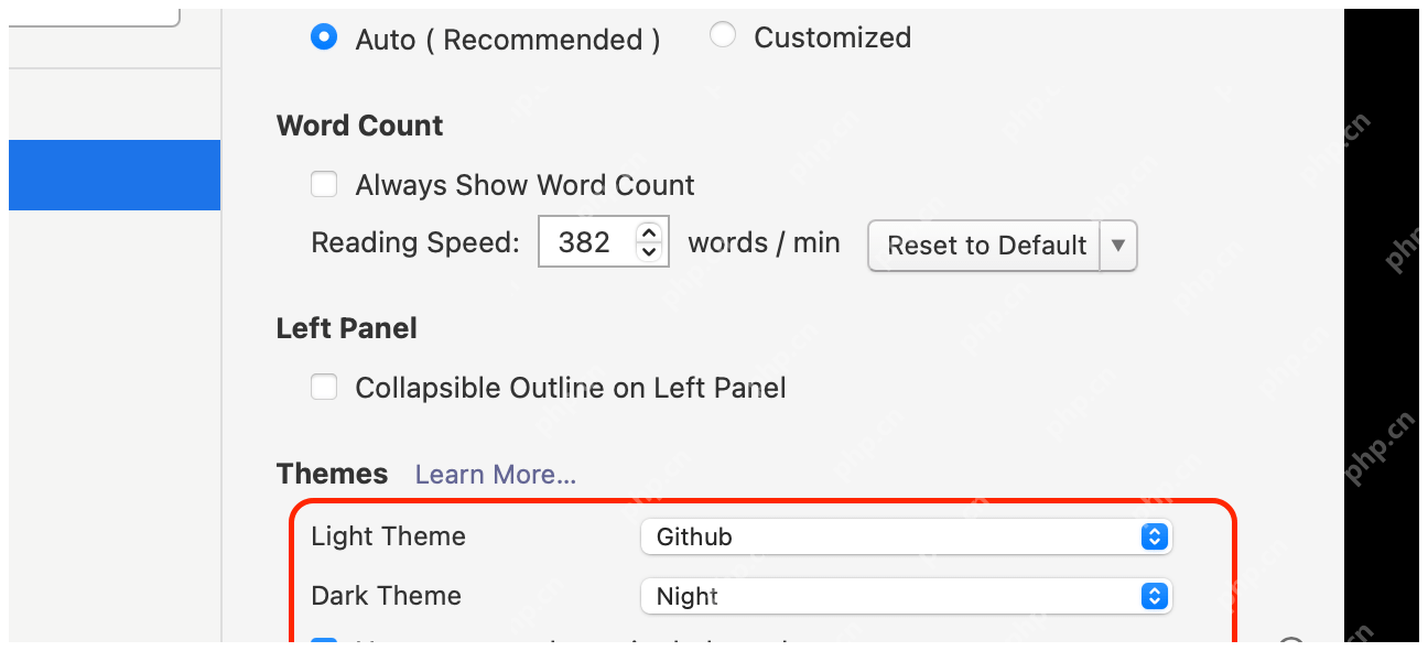Light Theme 与 Dark Theme 下拉框可分别选择主题。