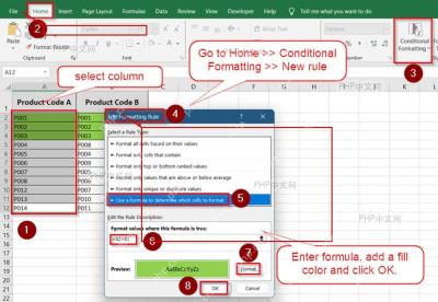 第二步：新建条件格式规则对应的 Excel 界面和标注区域