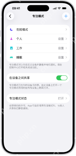 iPhone专注模式设置页面